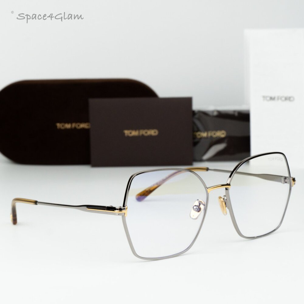 Tom Ford Woman Eyeglasses Ruthenium Blue Light Block Butterfly FT5876-B 014 NEW